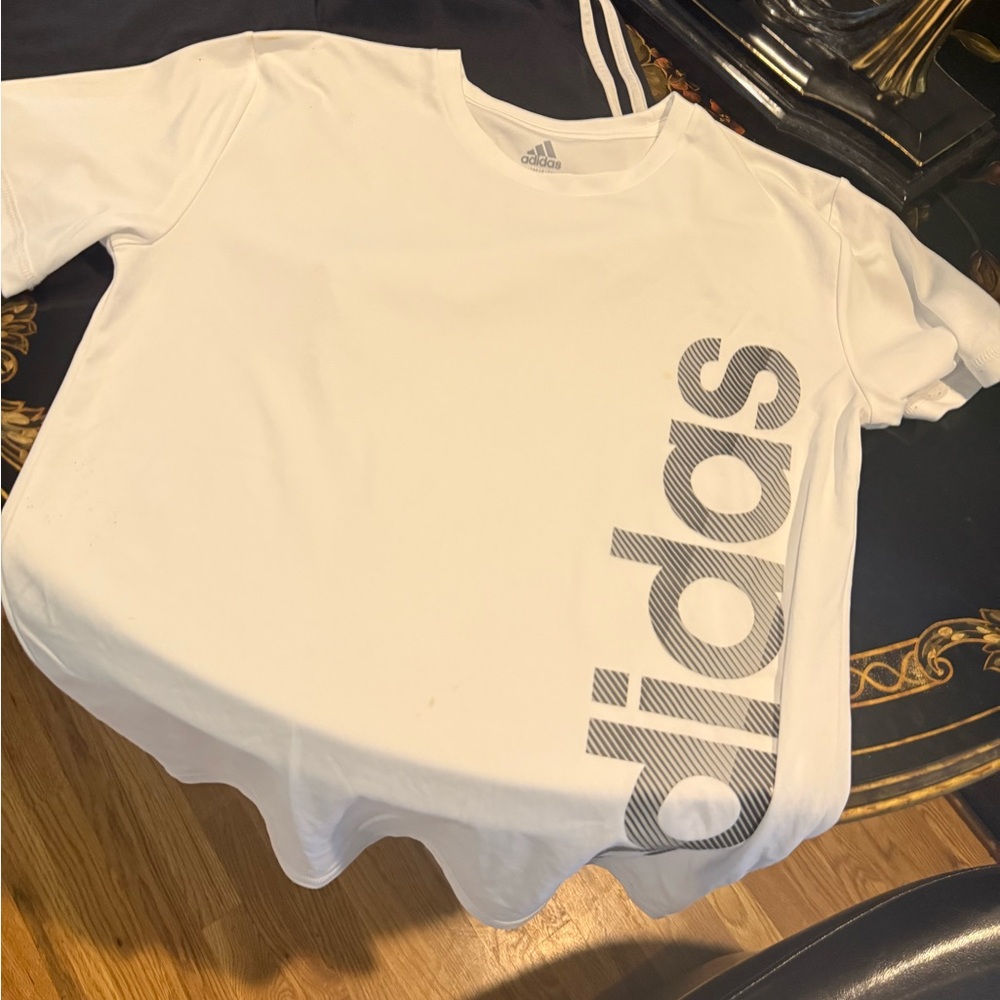 Adidas White Tee with Bold Logo and Shorts